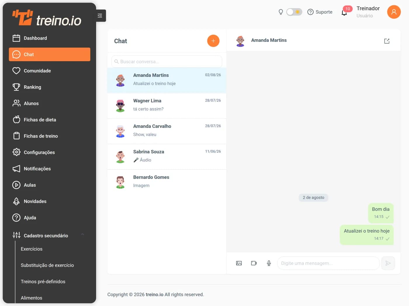 Chat com os alunos direto na plataforma