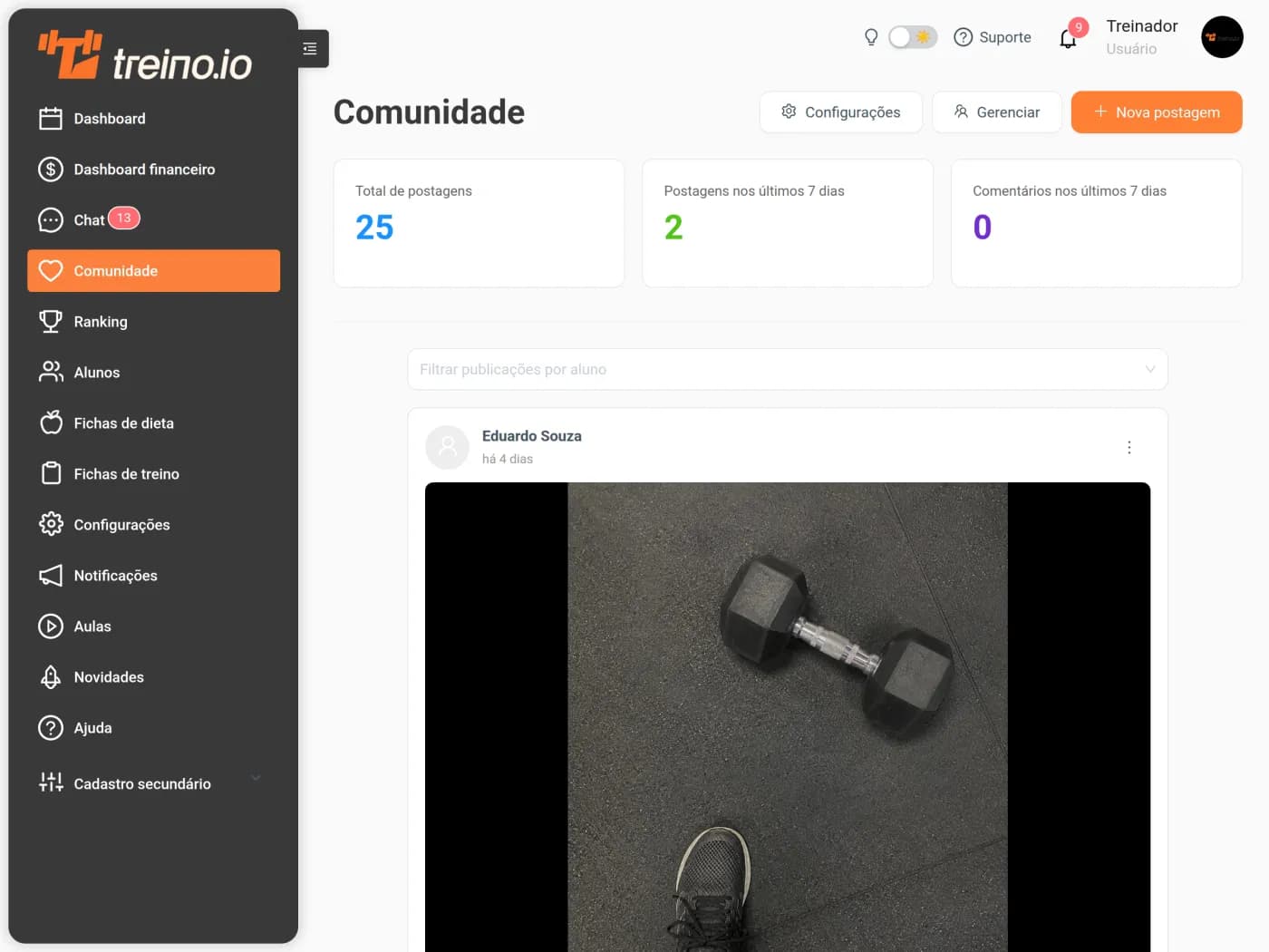 Comunidade com postagens dos alunos